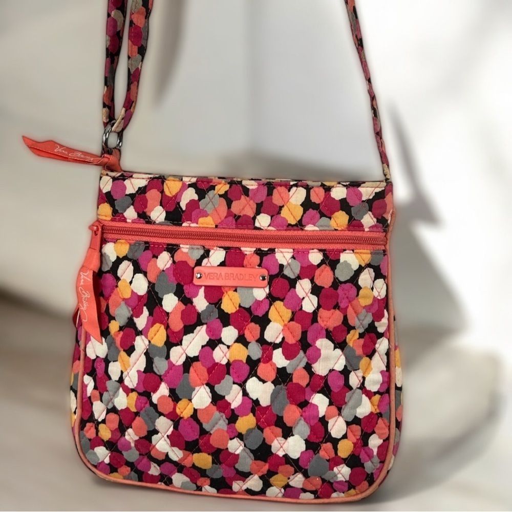 Vera Bradley Pink & Gray Quilted Double Zip Hipster Pixie Confetti Bag Purse